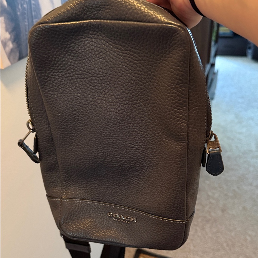 Coach Men's Dark Blue Leather Backpack
